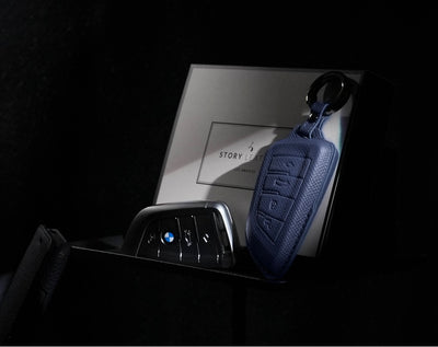 Blue Leather Key Cover for BMW Smart Key (Style T4)