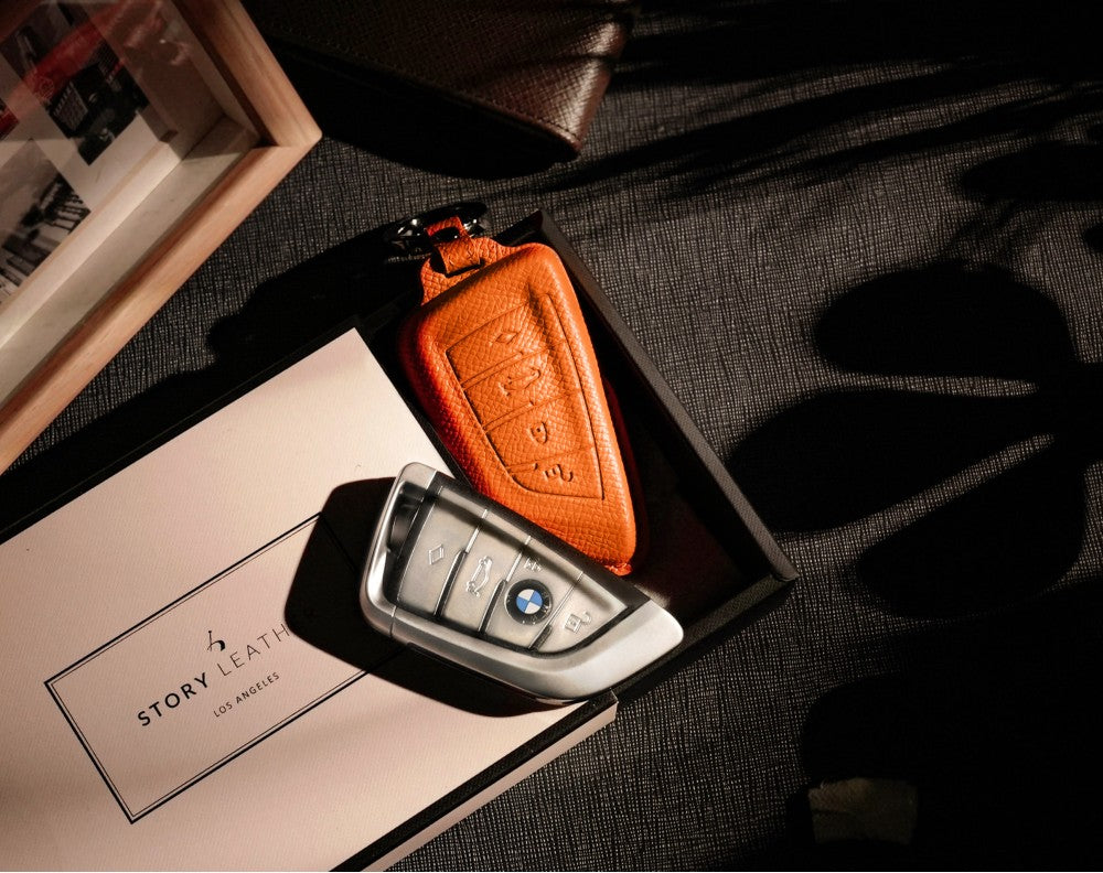 Orange Leather Key Cover for BMW Smart Key (Style T4)