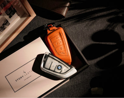 Orange Leather Key Cover for BMW Smart Key (Style T4)