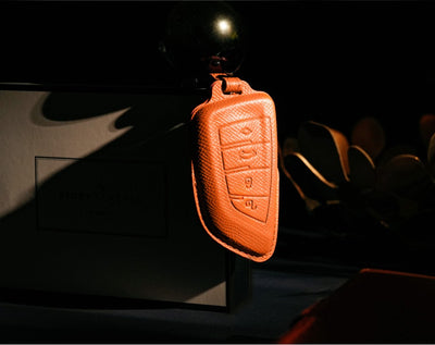 Orange Leather Key Cover for BMW Smart Key (Style T4)