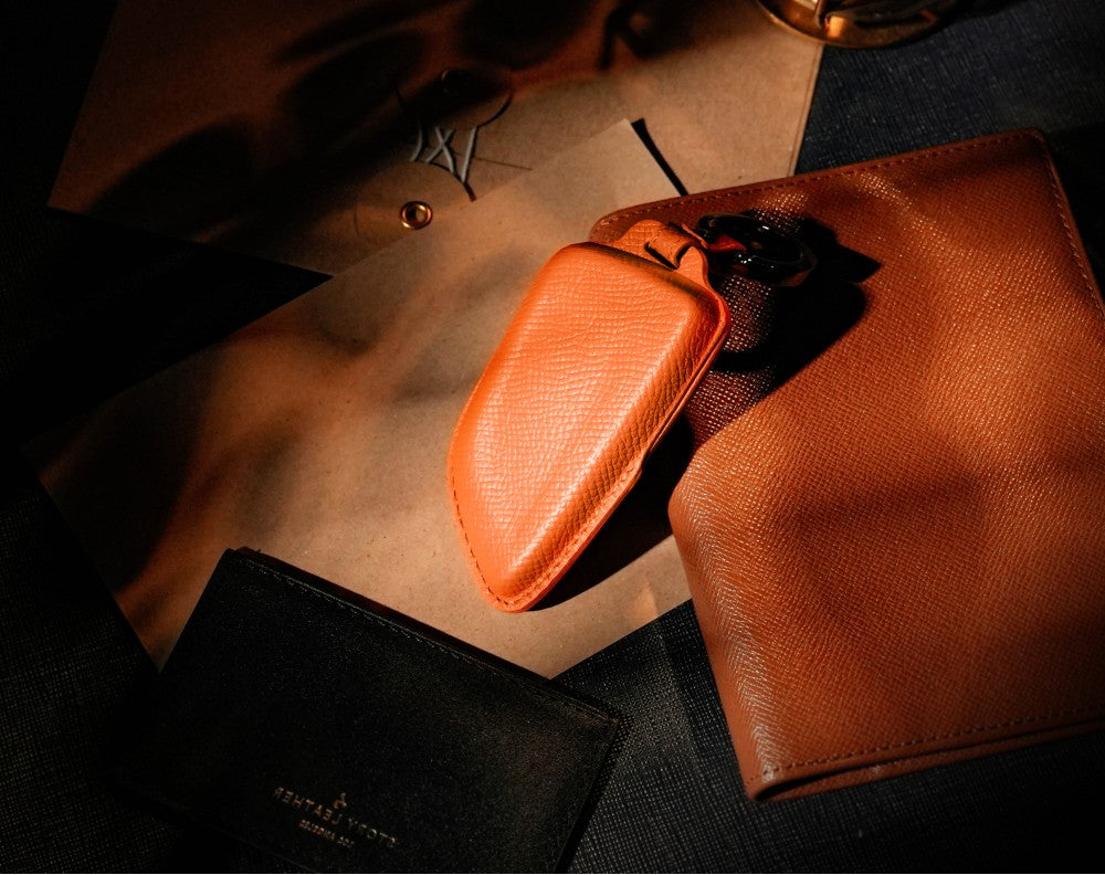 Orange Leather Key Cover for BMW Smart Key (Style T4)