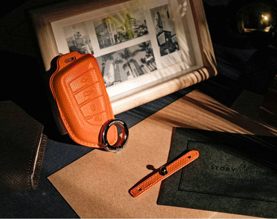 Orange Leather Key Cover for BMW Smart Key (Style T4)