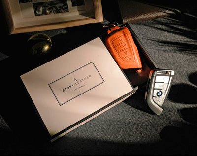 Orange Leather Key Cover for BMW Smart Key (Style T4)