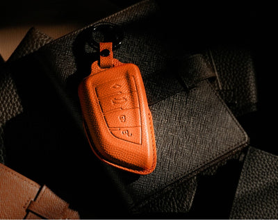 Orange Leather Key Cover for BMW Smart Key (Style T4)