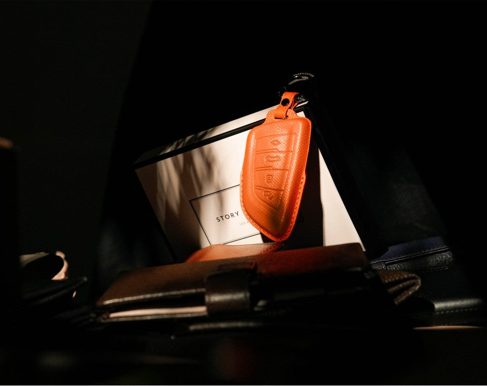 Orange Leather Key Cover for BMW Smart Key (Style T4)