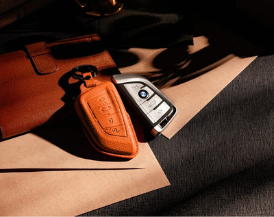Orange Leather Key Cover for BMW Smart Key (Style T4)