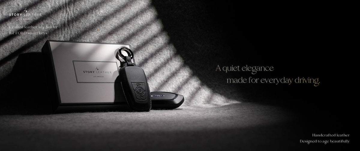 Black Leather Key Cover for Ford Smart Key (Style R3)