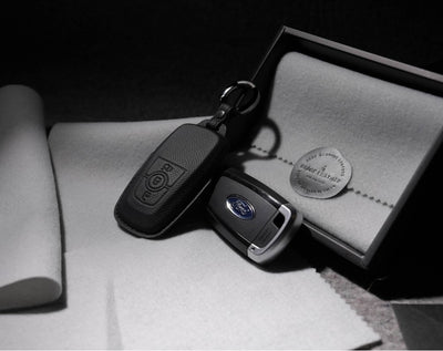 Black Leather Key Cover for Ford Smart Key (Style R3)