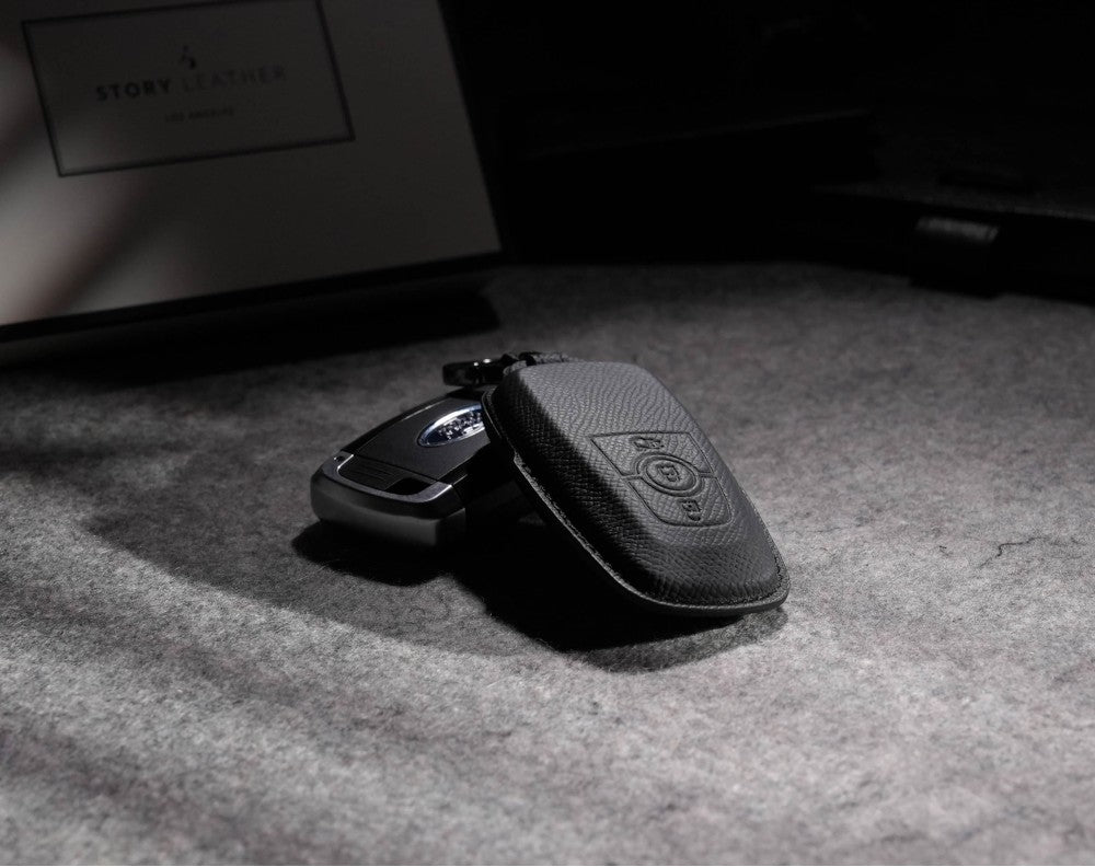 Black Leather Key Cover for Ford Smart Key (Style R3)