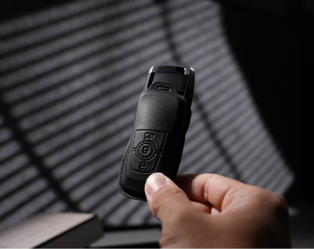 Black Leather Key Cover for Ford Smart Key (Style R3)