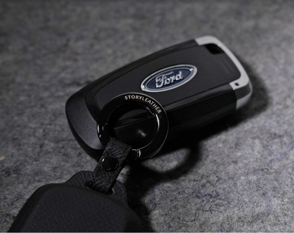 Black Leather Key Cover for Ford Smart Key (Style R3)