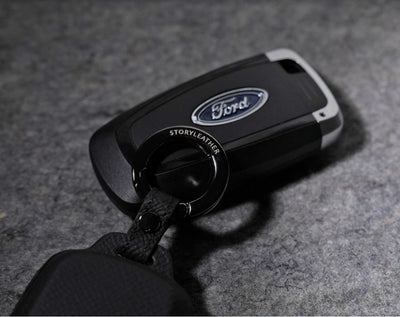 Black Leather Key Cover for Ford Smart Key (Style R3)