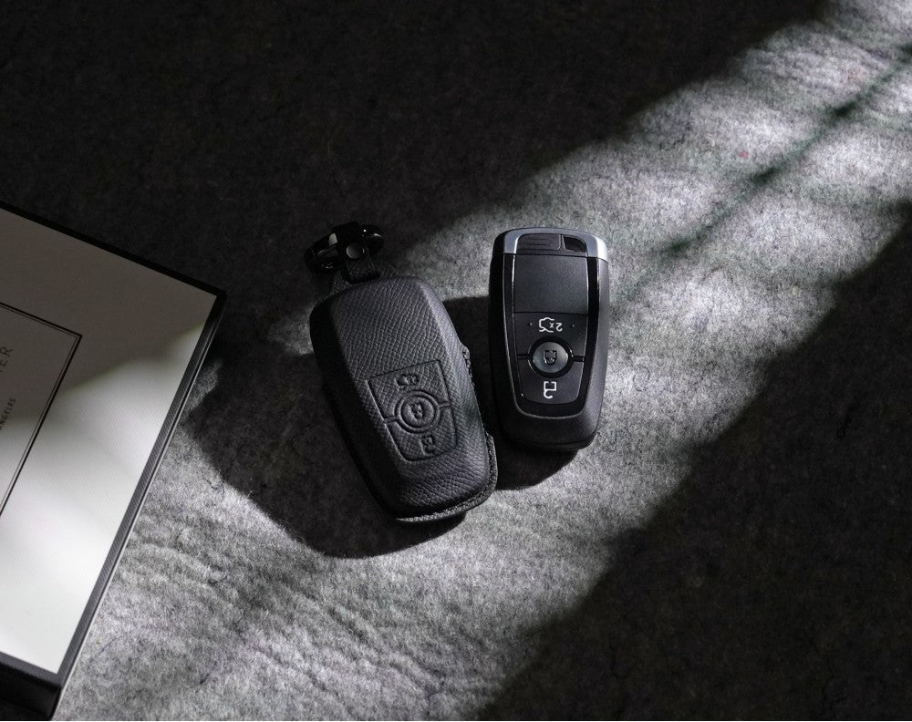 Black Leather Key Cover for Ford Smart Key (Style R3)