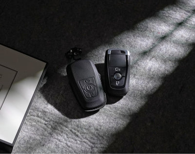 Black Leather Key Cover for Ford Smart Key (Style R3)