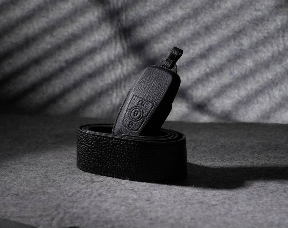 Black Leather Key Cover for Ford Smart Key (Style R3)