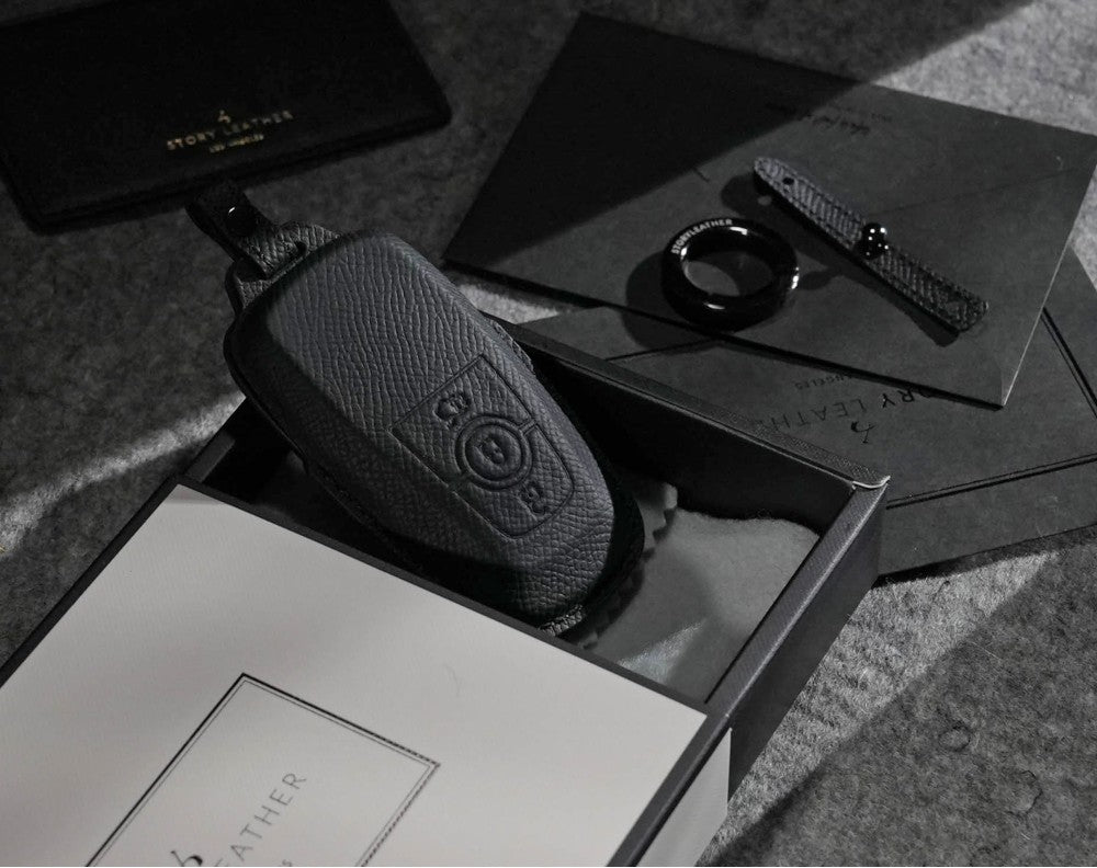 Black Leather Key Cover for Ford Smart Key (Style R3)