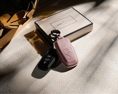 Pink Leather Key Cover for Ford Smart Key (Style R3)