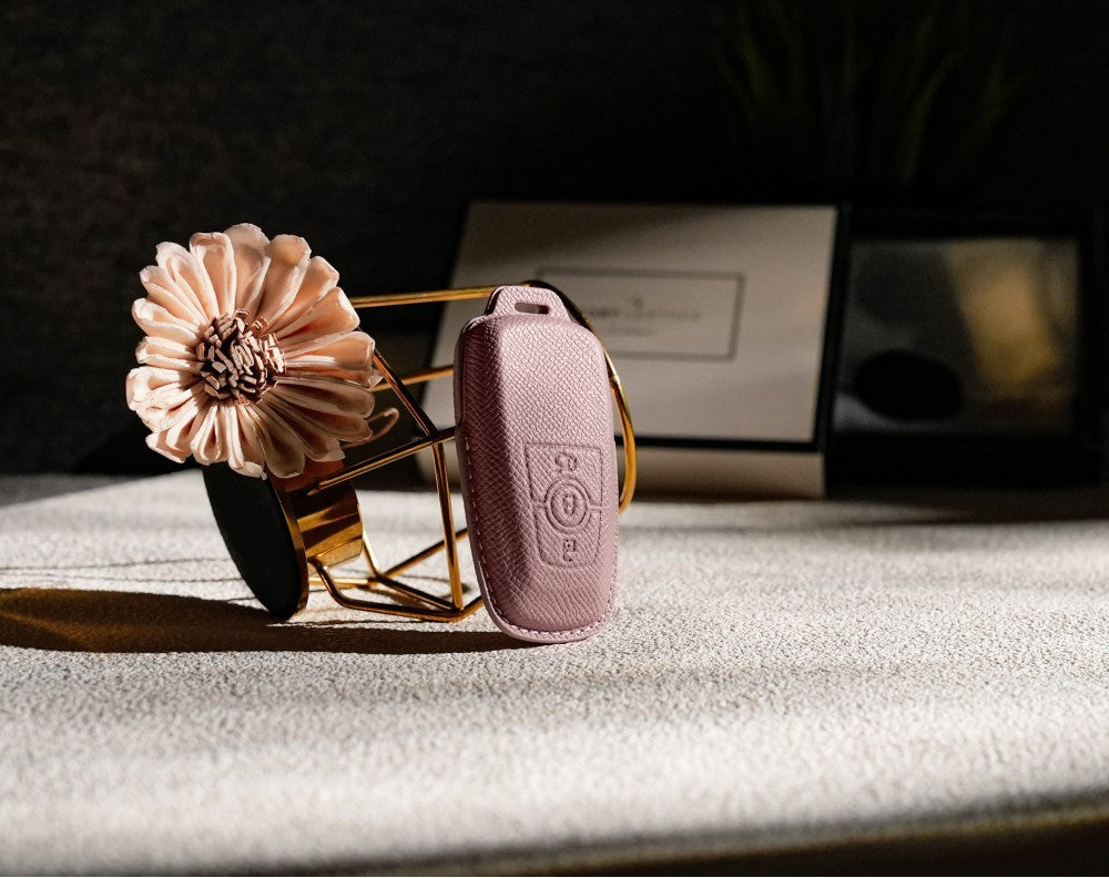 Pink Leather Key Cover for Ford Smart Key (Style R3)