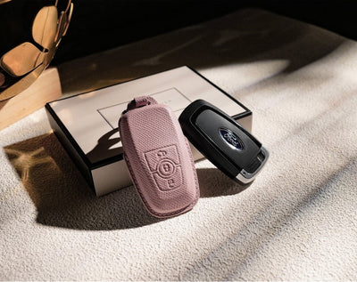 Pink Leather Key Cover for Ford Smart Key (Style R3)