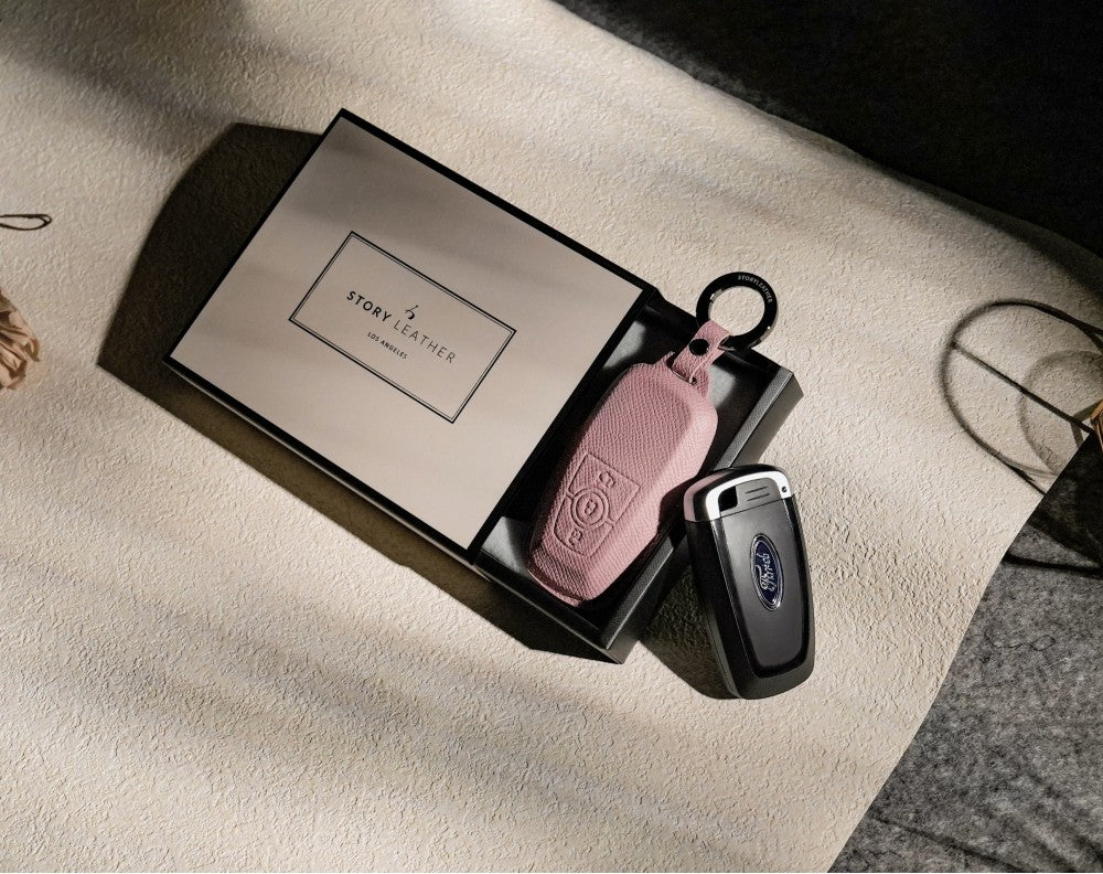 Pink Leather Key Cover for Ford Smart Key (Style R3)