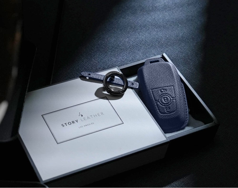 Blue Leather Key Cover for Ford Smart Key (Style R3)
