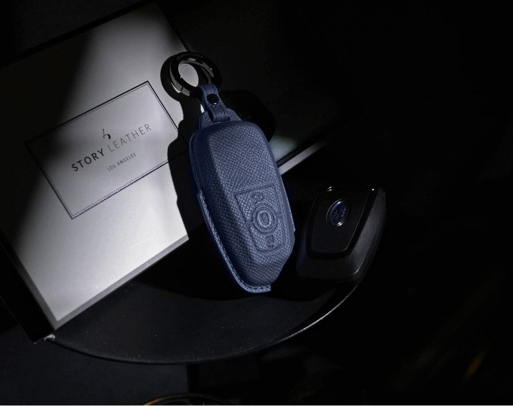 Blue Leather Key Cover for Ford Smart Key (Style R3)
