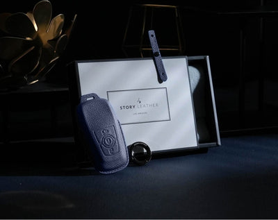 Blue Leather Key Cover for Ford Smart Key (Style R3)