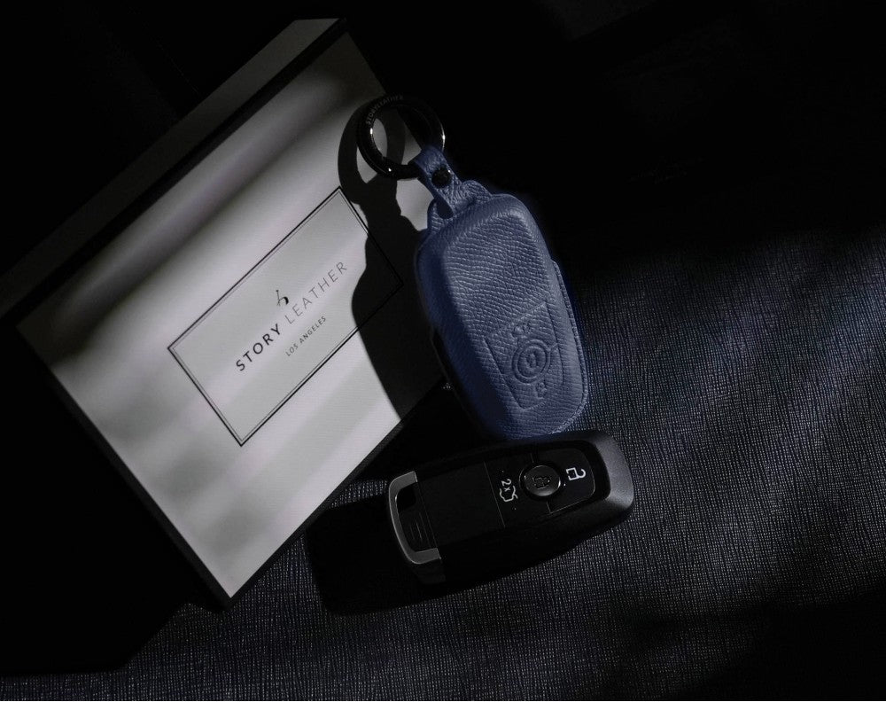 Blue Leather Key Cover for Ford Smart Key (Style R3)