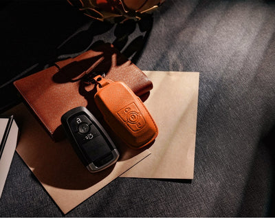Orange Leather Key Cover for Ford Smart Key (Style R3)
