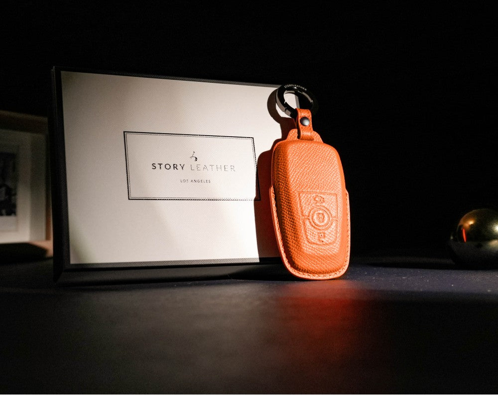 Orange Leather Key Cover for Ford Smart Key (Style R3)