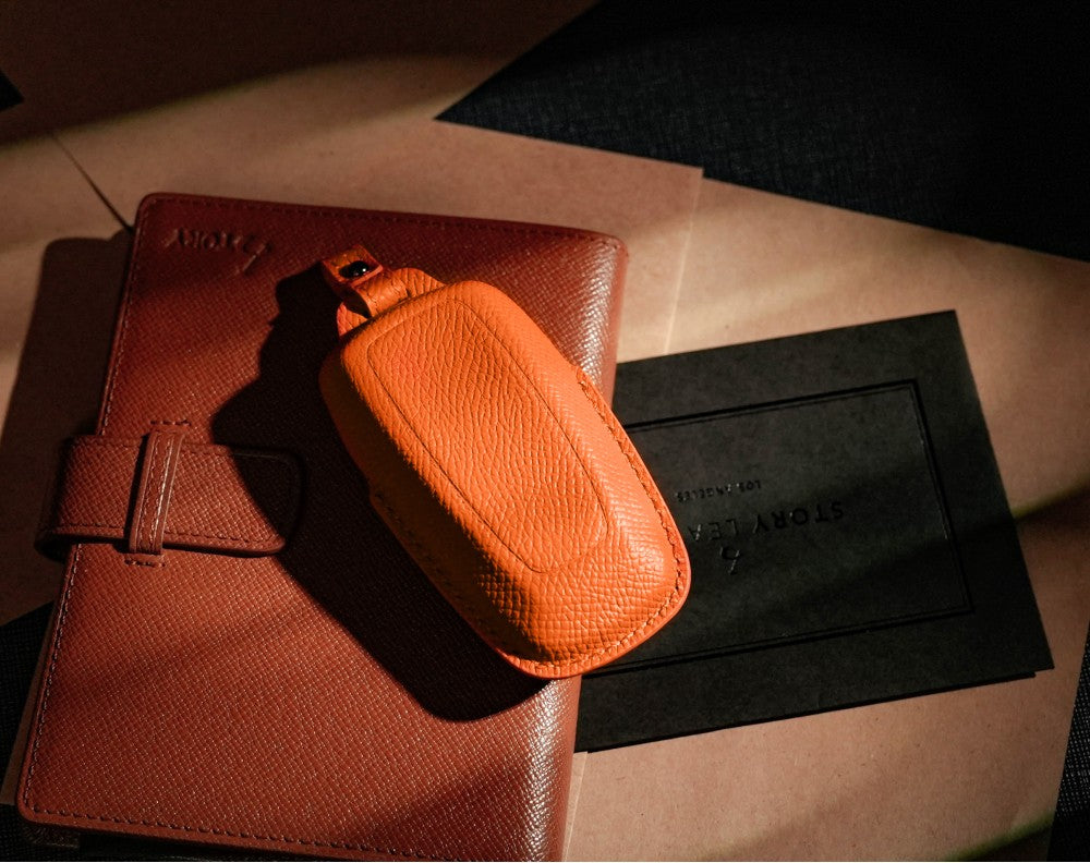 Orange Leather Key Cover for Ford Smart Key (Style R3)