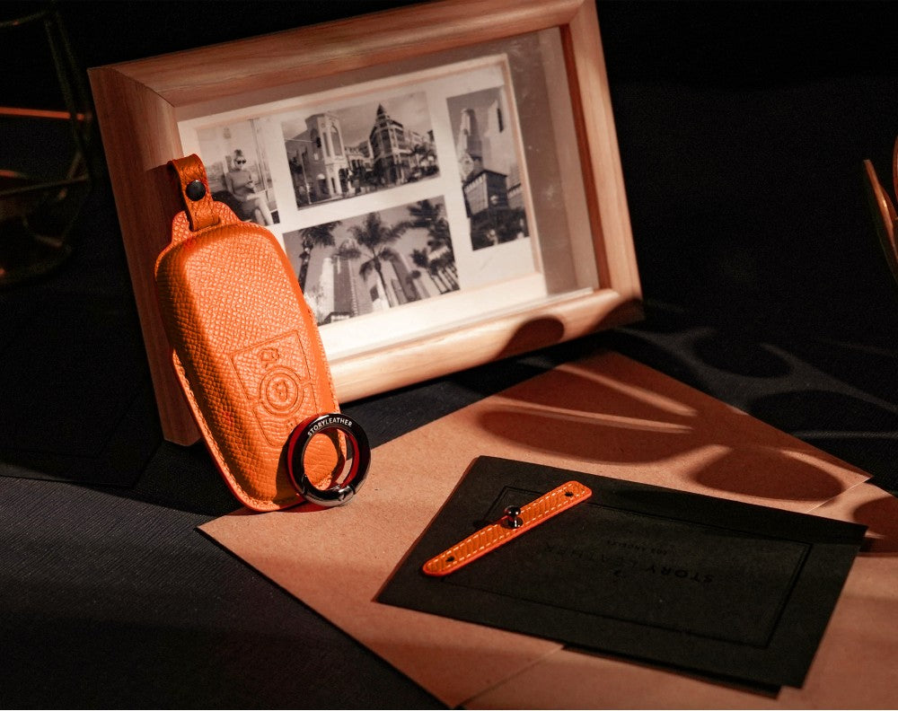 Orange Leather Key Cover for Ford Smart Key (Style R3)