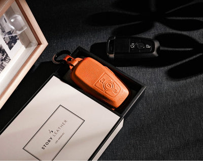 Orange Leather Key Cover for Ford Smart Key (Style R3)