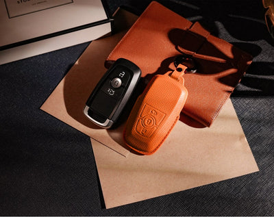 Orange Leather Key Cover for Ford Smart Key (Style R3)
