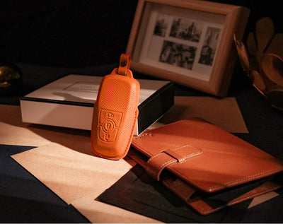 Orange Leather Key Cover for Ford Smart Key (Style R3)