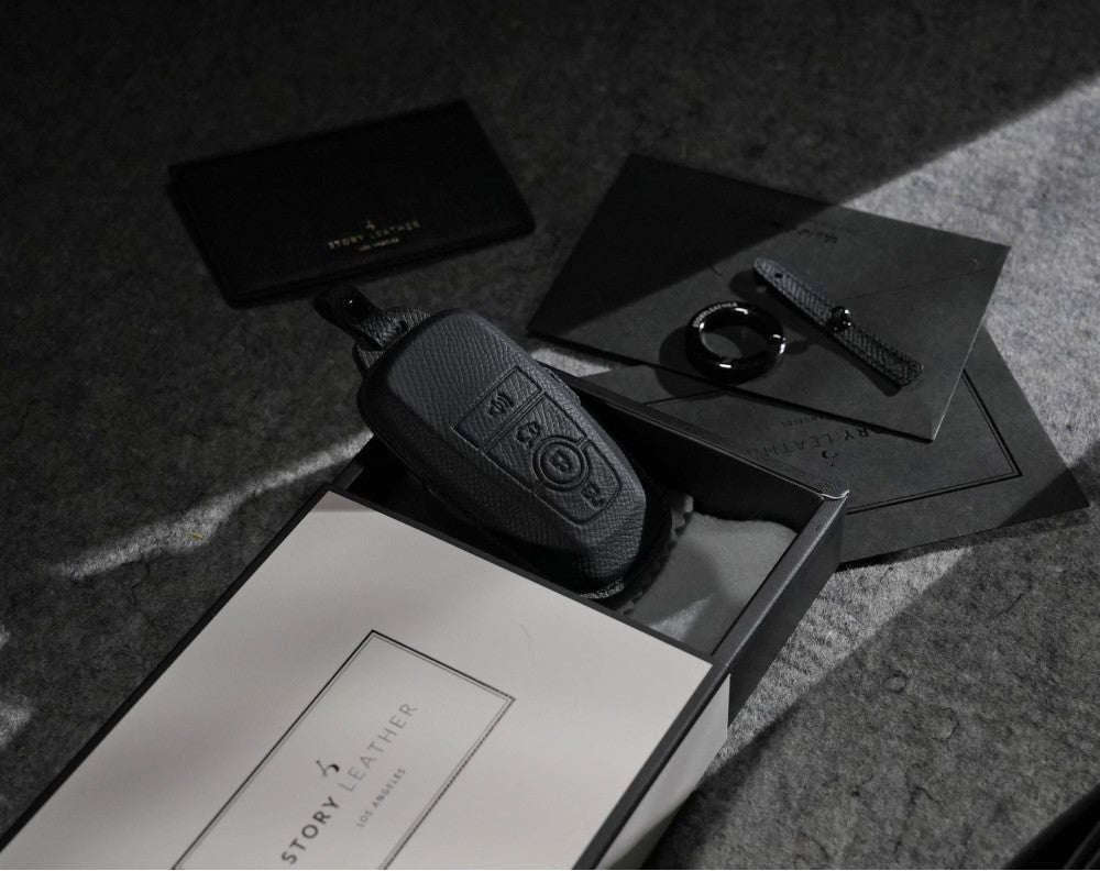 Black Leather Key Cover for Ford Smart Key (Style R4)