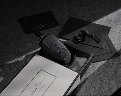 Black Leather Key Cover for Ford Smart Key (Style R4)
