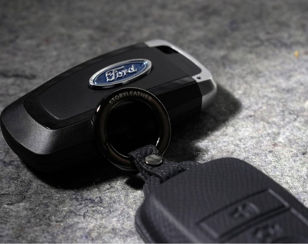 Black Leather Key Cover for Ford Smart Key (Style R4)