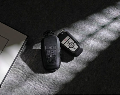 Black Leather Key Cover for Ford Smart Key (Style R4)