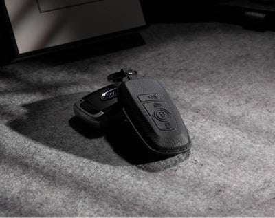 Black Leather Key Cover for Ford Smart Key (Style R4)