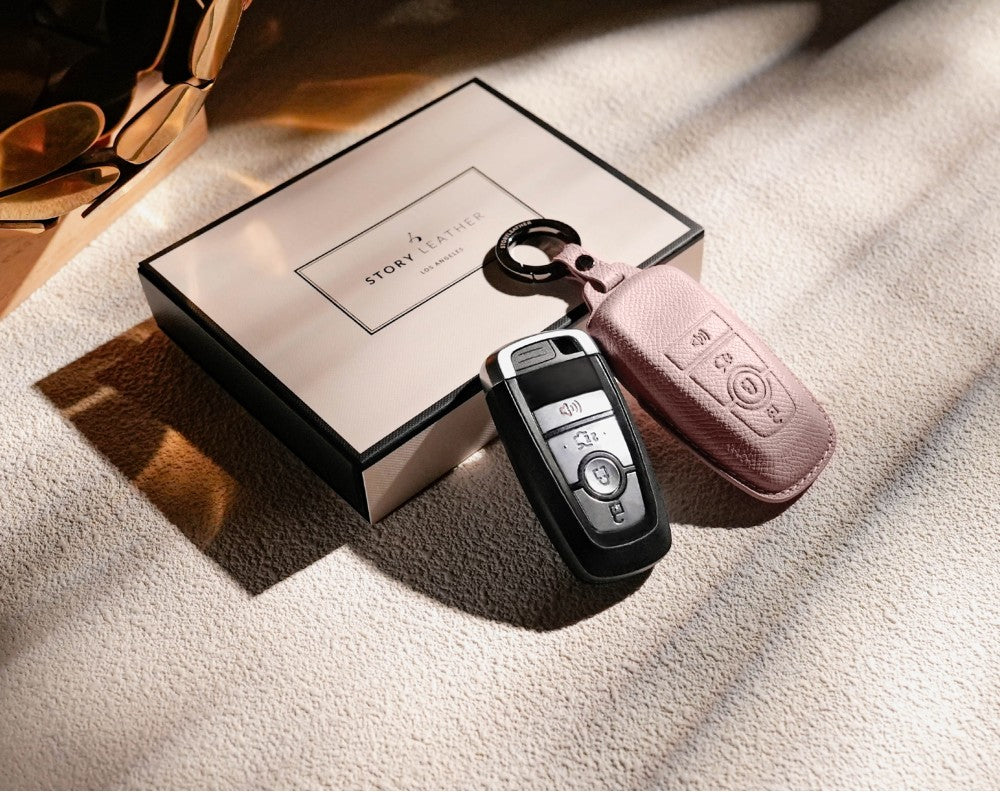 Pink Leather Key Cover for Ford Smart Key (Style R4)