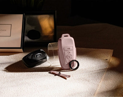 Pink Leather Key Cover for Ford Smart Key (Style R4)