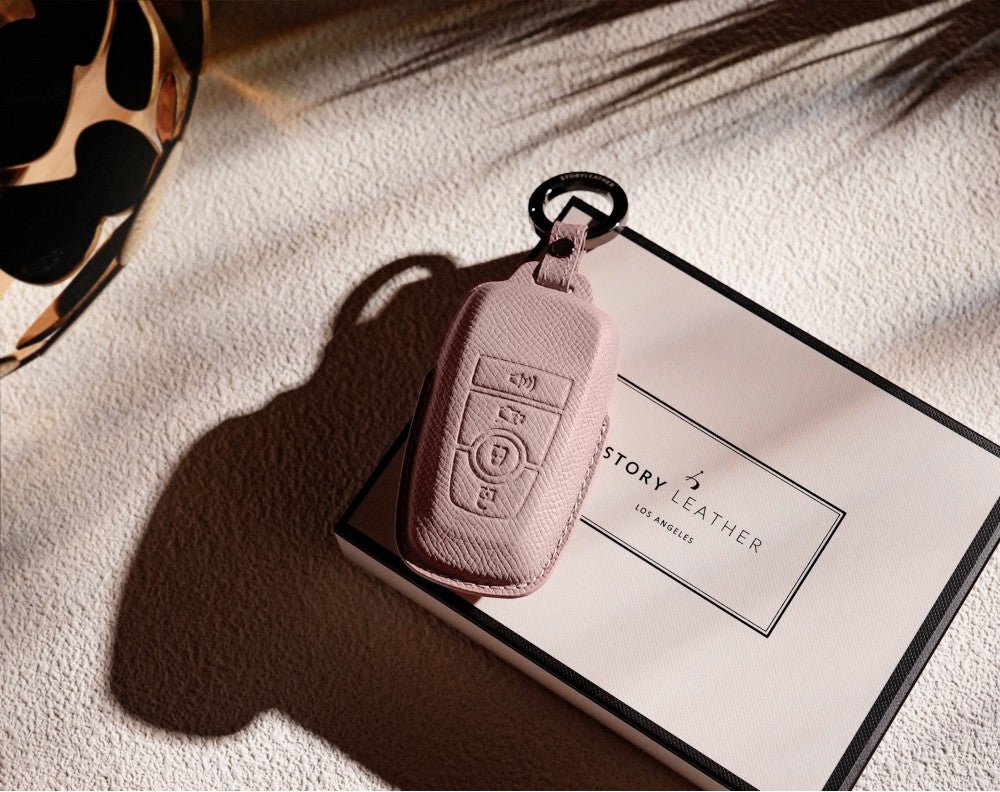 Pink Leather Key Cover for Ford Smart Key (Style R4)