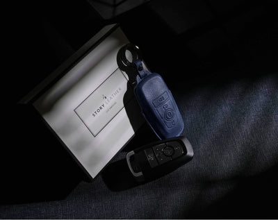 Blue Leather Key Cover for Ford Smart Key (Style R4)