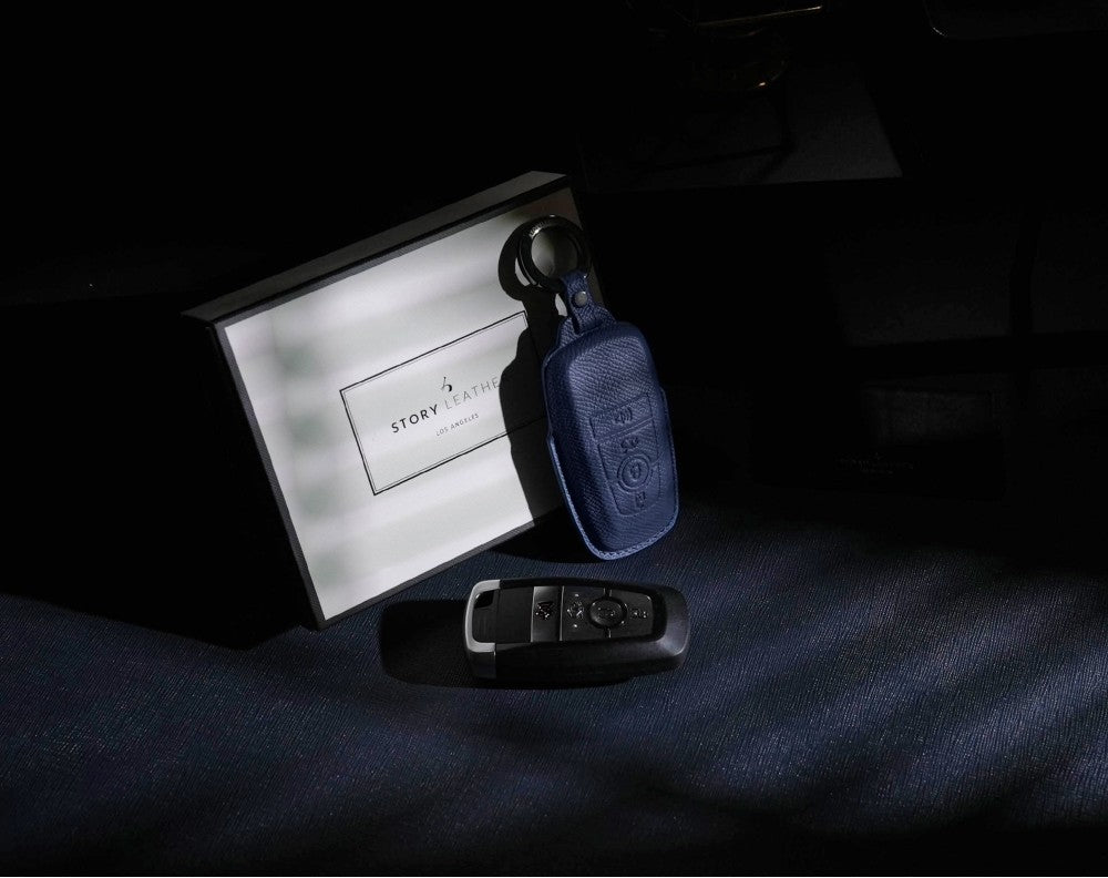 Blue Leather Key Cover for Ford Smart Key (Style R4)