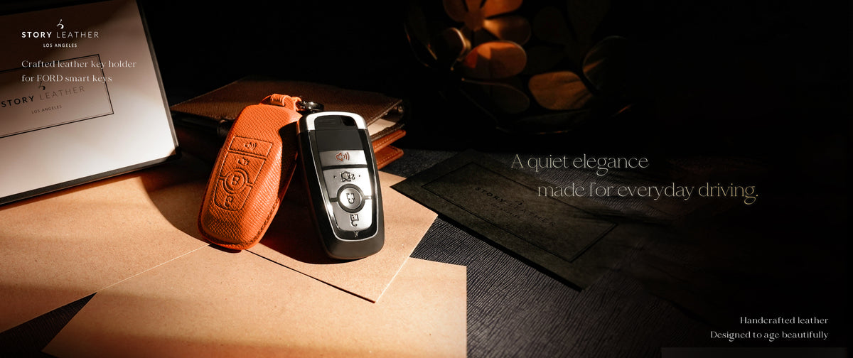 Orange Leather Key Cover for Ford Smart Key (Style R4)