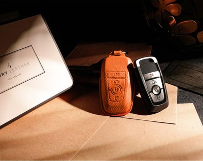 Orange Leather Key Cover for Ford Smart Key (Style R4)