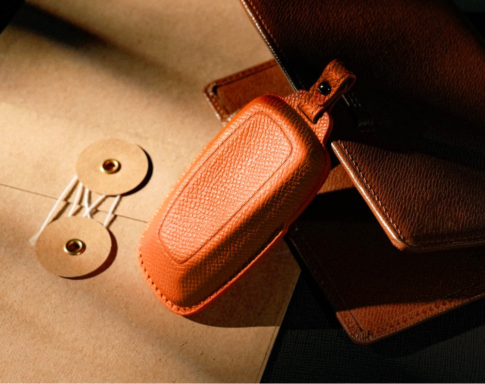 Orange Leather Key Cover for Ford Smart Key (Style R4)