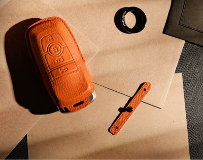 Orange Leather Key Cover for Ford Smart Key (Style R4)