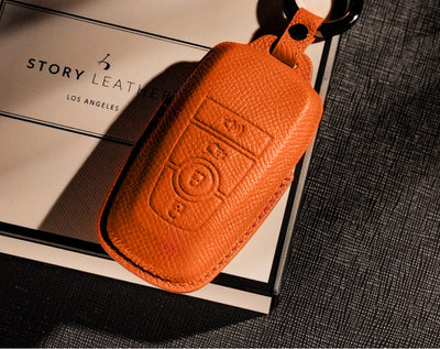Orange Leather Key Cover for Ford Smart Key (Style R4)